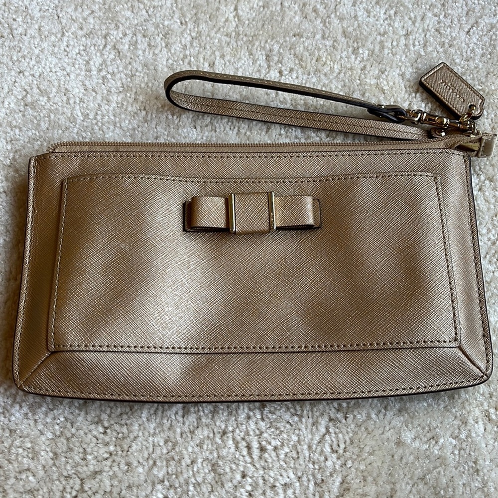Coach Saffiano Tan Wristlet with Bow
